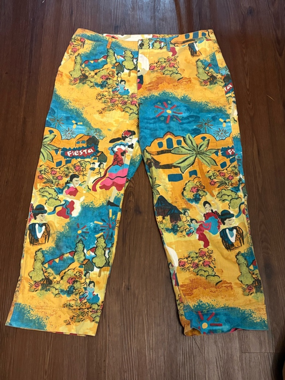 Chico's Fiesta-Print Capri Pants - Yellow & Teal